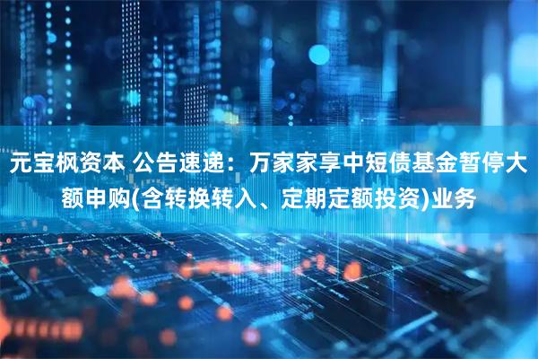 元宝枫资本 公告速递：万家家享中短债基金暂停大额申购(含转换转入、定期定额投资)业务