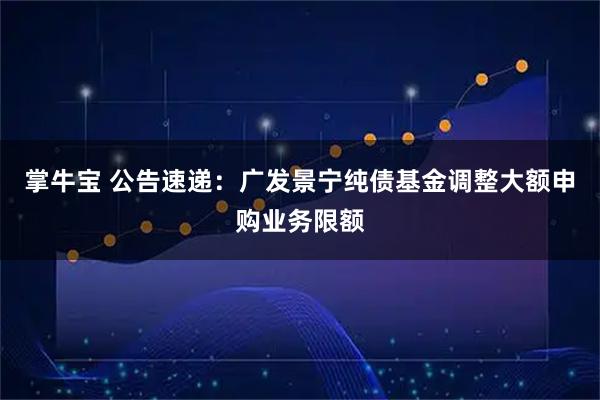掌牛宝 公告速递：广发景宁纯债基金调整大额申购业务限额