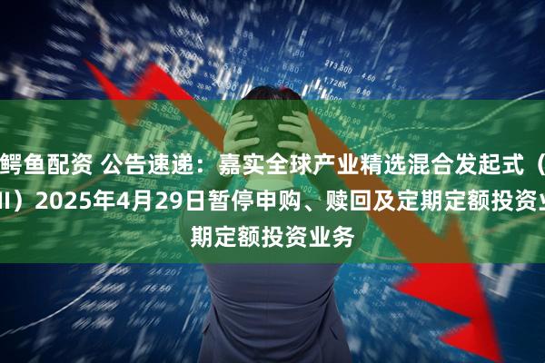鳄鱼配资 公告速递：嘉实全球产业精选混合发起式（QDII）2025年4月29日暂停申购、赎回及定期定额投资业务