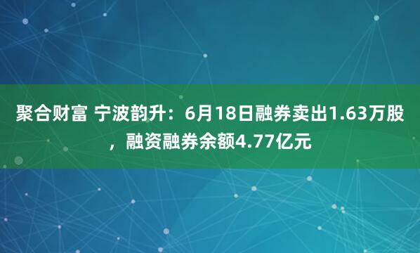 聚合财富 宁波韵升：6月18日融券卖出1.63万股，融资融券余额4.77亿元