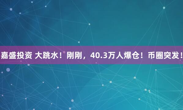 嘉盛投资 大跳水！刚刚，40.3万人爆仓！币圈突发！