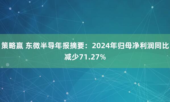 策略赢 东微半导年报摘要：2024年归母净利润同比减少71.27%