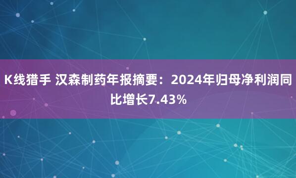 K线猎手 汉森制药年报摘要：2024年归母净利润同比增长7.43%